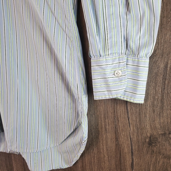 Hilditch & Key Spread Collar Dress Shirt Blue Stripe 15.5 15 1/2 39 - Picture 2 of 5